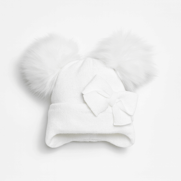 Little Nosh White Double Pom Pom Sparkle Hat - Babyshop Glasgow | Kids ...