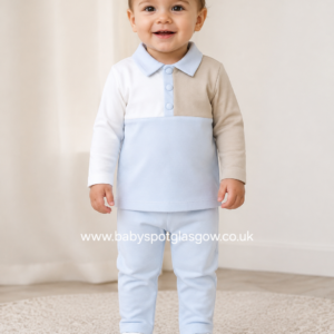 Deolinda Boys Blue/Beige Polo Shirt & Trousers Set (719)