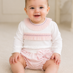 Mintini Girls Pink/Ivory Velvet Jam Pant Set (7481)