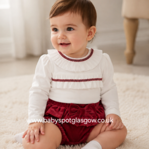 Mintini Girls Red/Ivory Velvet Jam Pant Set (7488)