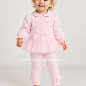 Deolinda Girls Pink Diamante Bow Tulle Leggings Set (726)