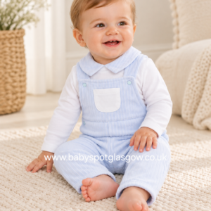 Deolinda Boys 2 Piece Blue Ribbed Velour Dungarees Set (711)