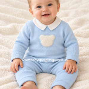 Blue Knitted Teddy Trousers Set (KL2622)