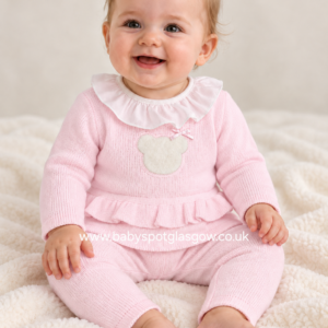 Pink Knitted Teddy Trousers Set (KL2620)