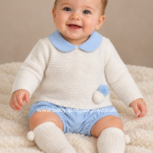 2 Piece Ivory/Blue Jam Pant Set (KL2623)