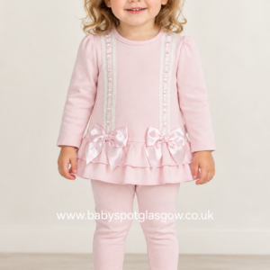 Pink Ribbon Slot Bow Leggings Set (106)